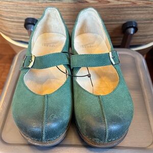 Dansko Green Mary Jane Distressed Nubuck Shoes